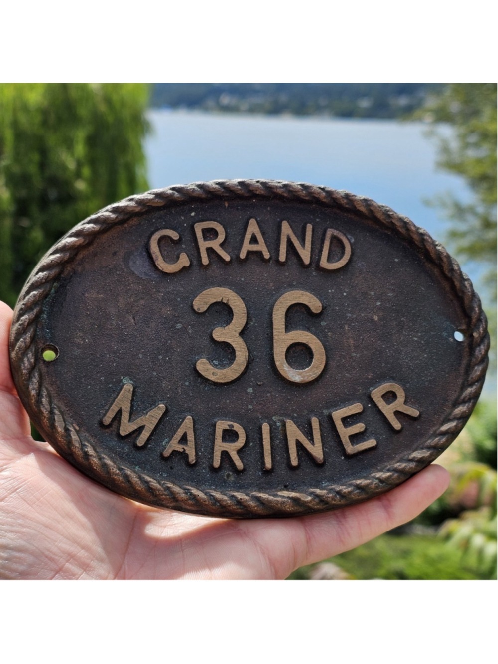 Vintage Grand Mariner 36 Brass Bronze Boat Plaque Sign Nautical Marine Decor...